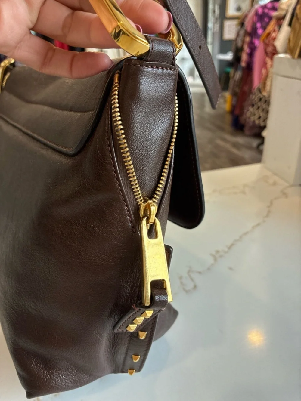 Marc Jacob’s paradise Baxter Brown Leather Shoulder Bag Gold Hardware